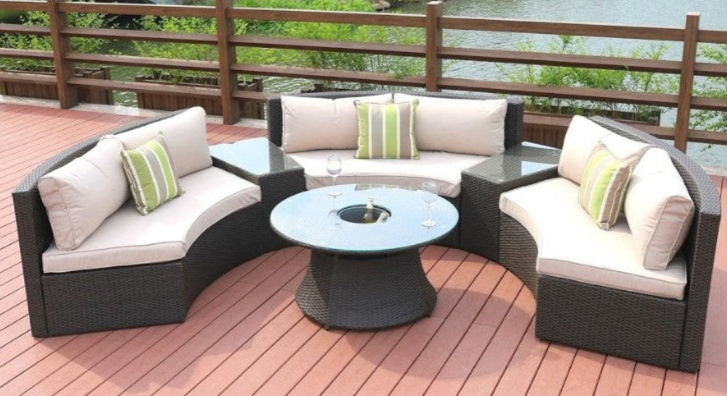 Modern Blue Sofa Set with Glass Tables – 6-Piece Living Room Collection