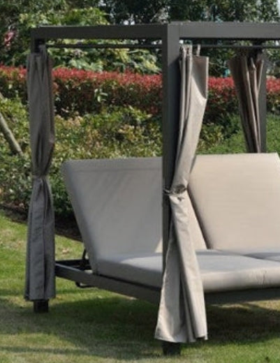 Gray Steel Double Sunbed with Adjustable Back & Cushions