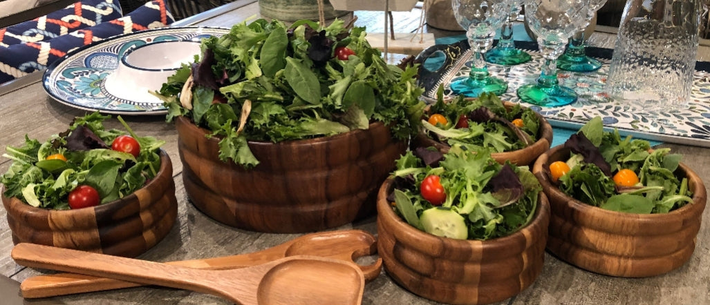 7-Piece Handcrafted Acacia Wood Serving Set – Bowl & Utensils Collection