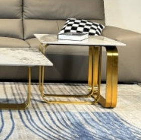 Gold & Sintered Stone Coffee Table Set – Modern Dual-Layer Design 2-Piece