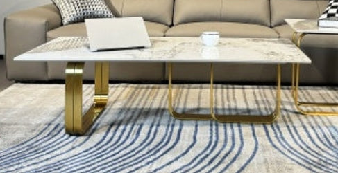 Gold & Sintered Stone Coffee Table Set – Modern Dual-Layer Design 2-Piece