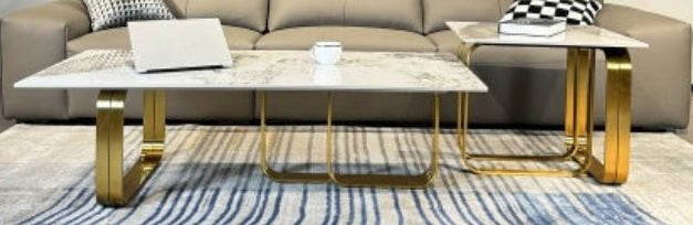 Gold & Sintered Stone Coffee Table Set – Modern Dual-Layer Design 2-Piece