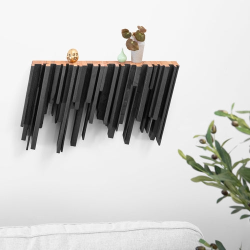 Inverted Skyline Floating Shelf – Reclaimed Wood Wall Art