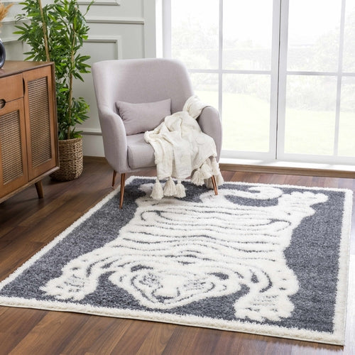 Charcoal Tiger Figurine Shag Area Rug