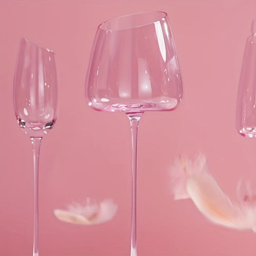 Pink Flamingo Crystal Wine Glasses – Elegant Slanted Mouth 2-Piece