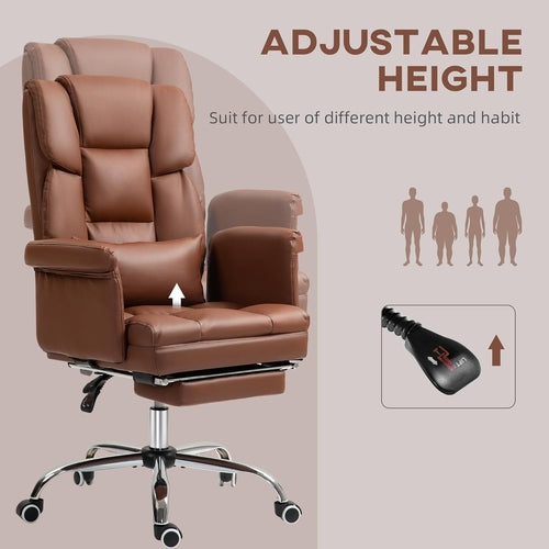 Brown Leather High-Back Reclining Executive Chair with Footrest