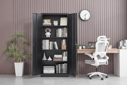 Metal Storage Cabinet With Adjustable Shelves Black