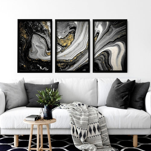 Black and Gold Abstract Marble Wall Art Set