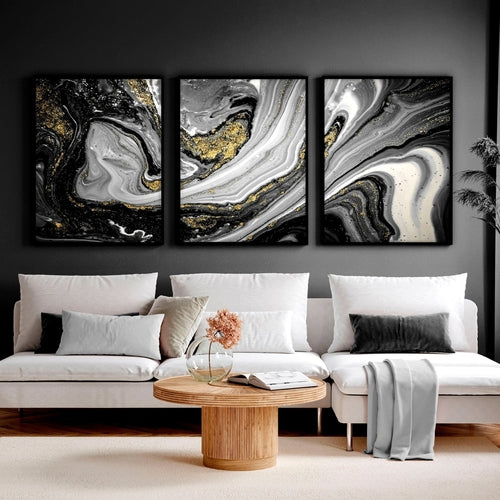 Black and Gold Abstract Marble Wall Art Set
