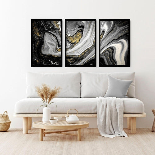 Black and Gold Abstract Marble Wall Art Set