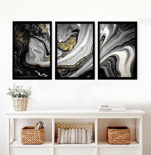Black and Gold Abstract Marble Wall Art Set
