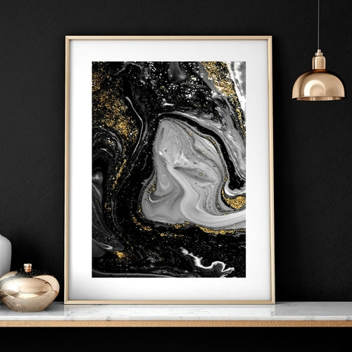 Black and Gold Abstract Marble Wall Art Set