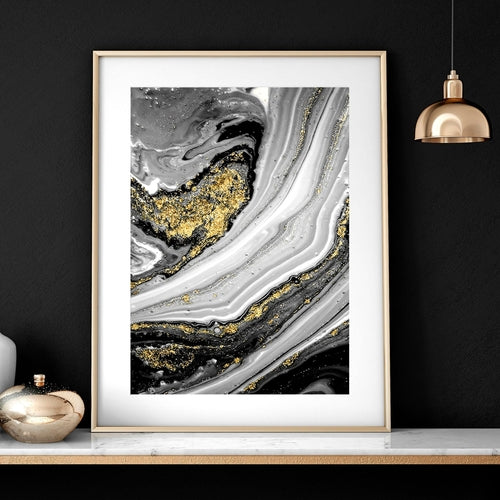 Black and Gold Abstract Marble Wall Art Set