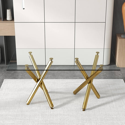 Solara Glass Dining Table – Golden Minimalist Edition
