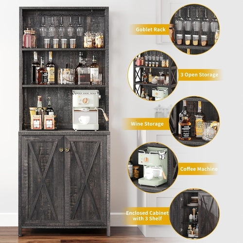 Vintiera Rustic Oak Wine Bar Cabinet with Adjustable Shelving