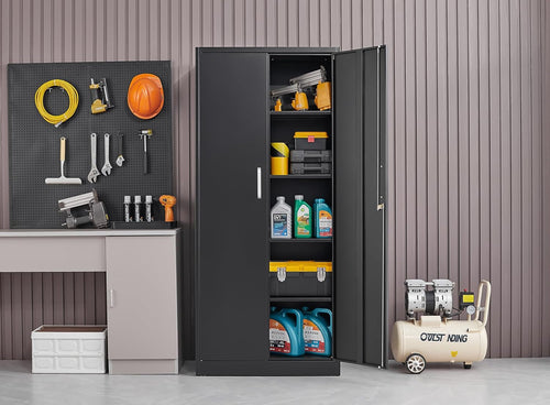 Metal Storage Cabinet With Adjustable Shelves Black