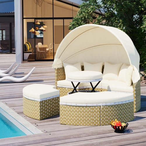 All-Weather Round Sectional Daybed with Retractable Canopy