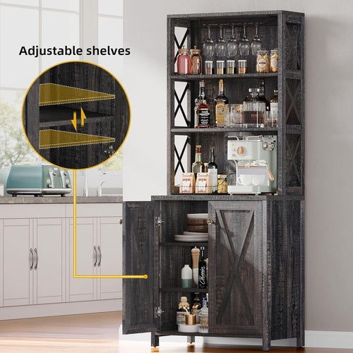 Vintiera Rustic Oak Wine Bar Cabinet with Adjustable Shelving