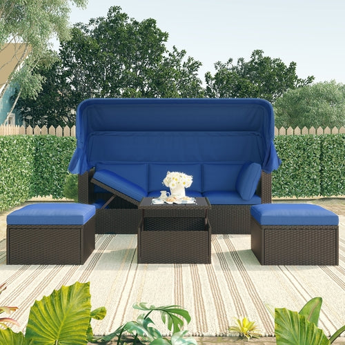 Rectangle Outdoor Daybed with Retractable Canopy