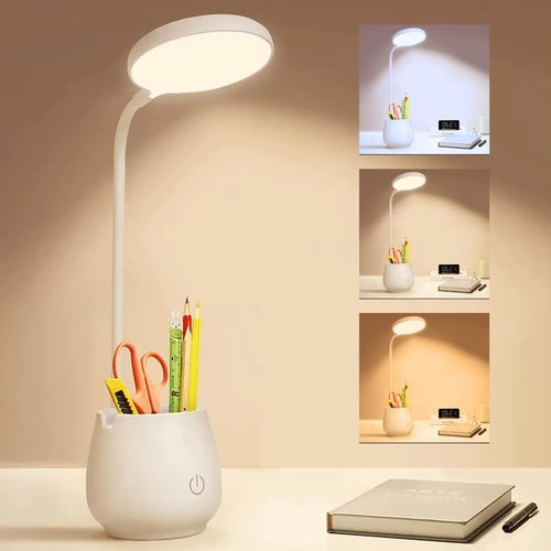 LED Desk Lamp with Integrated Organizer and Adjustable Lighting