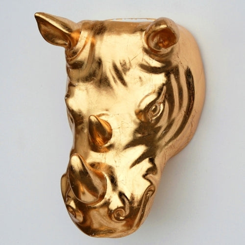 Gilded Rhino Head Wall Planter