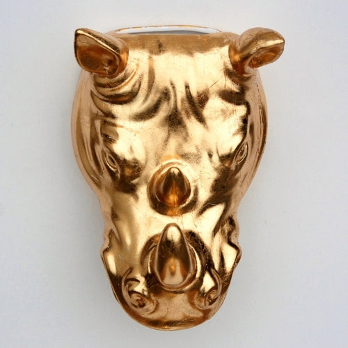 Gilded Rhino Head Wall Planter