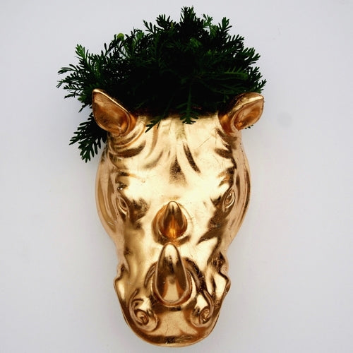 Gilded Rhino Head Wall Planter
