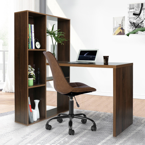 Harborline L-Shape Workspace Desk with Modular Shelving — Natural Wood