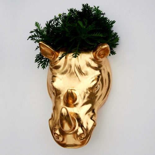 Gilded Rhino Head Wall Planter