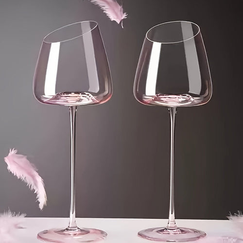 Pink Flamingo Crystal Wine Glasses – Elegant Slanted Mouth 2-Piece