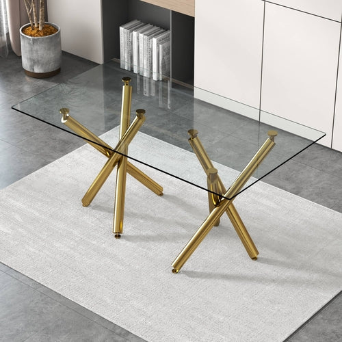 Solara Glass Dining Table – Golden Minimalist Edition