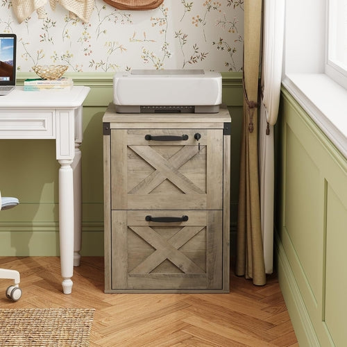 Farmhouse X-Panel Wood Filing Cabinet
