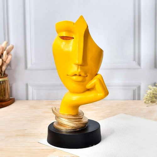 Modern Yellow Abstract Face Sculpture on Gold Base