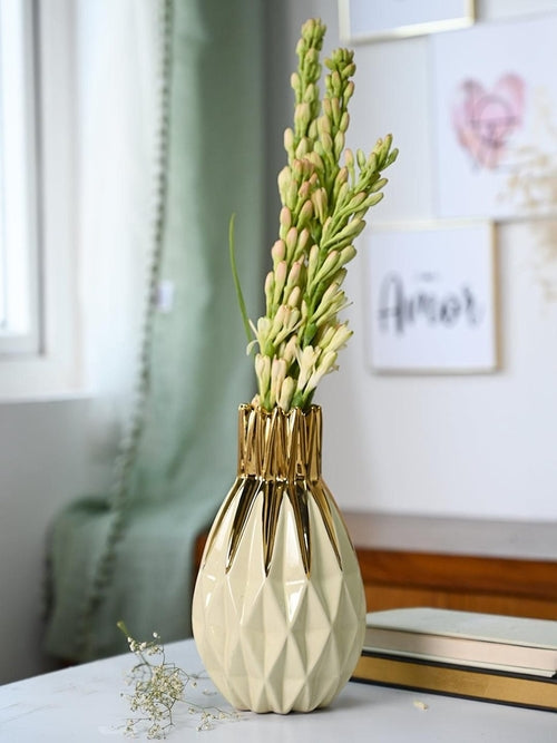 Ivory & Gold Geometric Art Bottle Vase