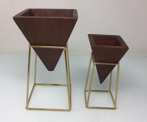 SOLACE ATELIER “Geometric Brass Duo” Planter Vase Set