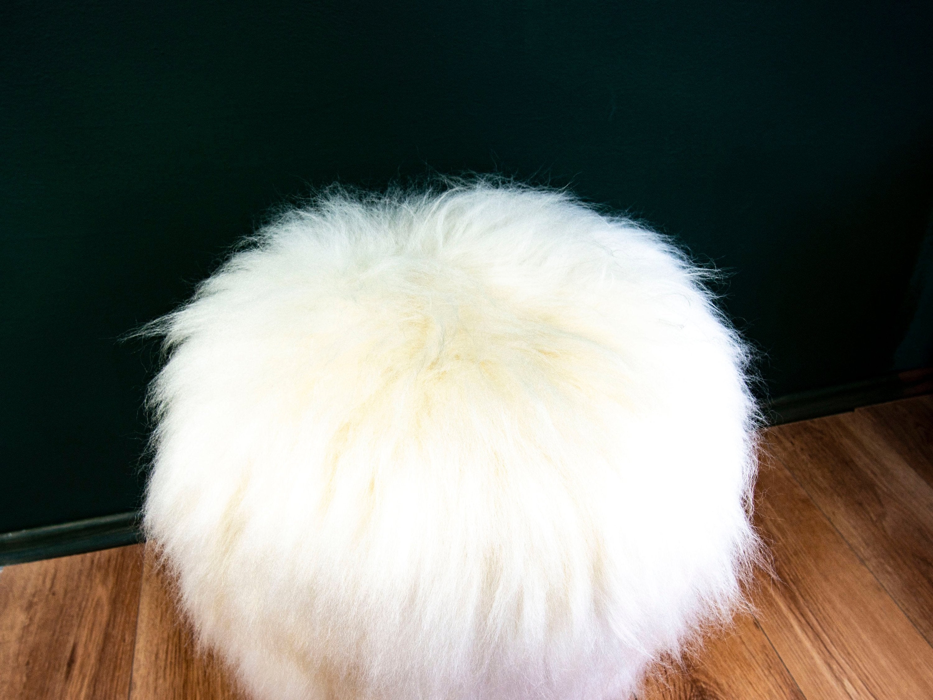 Ivory Sheepskin Ottoman – Handcrafted Natural Birch & Genuine Sheepskin