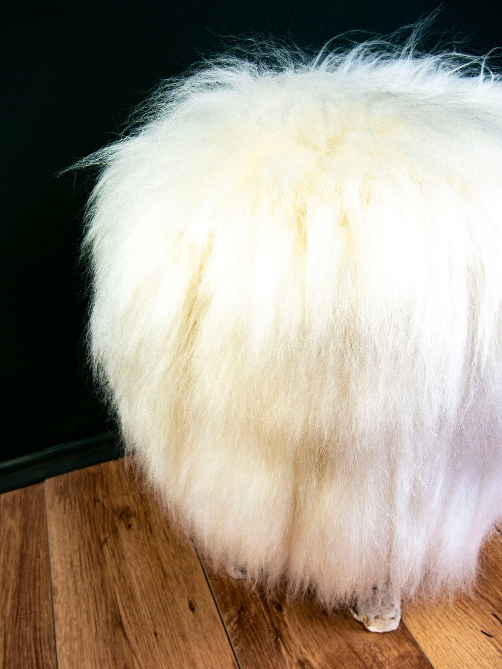 Ivory Sheepskin Ottoman – Handcrafted Natural Birch & Genuine Sheepskin