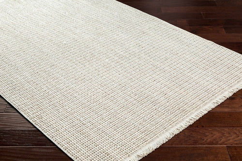 Cream Jute-Look Polyester Area Rug with Fringe