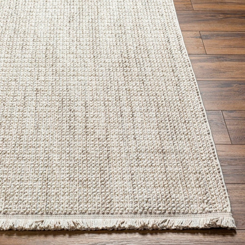 Cream Jute-Look Polyester Area Rug with Fringe