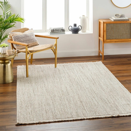 Cream Jute-Look Polyester Area Rug with Fringe