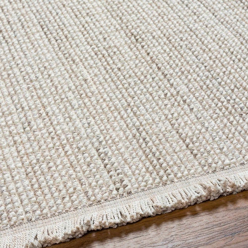 Cream Jute-Look Polyester Area Rug with Fringe