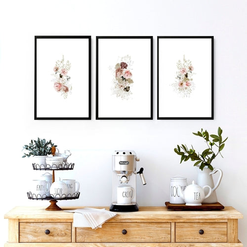 Shabby Chic Rose Wall Art Print Set