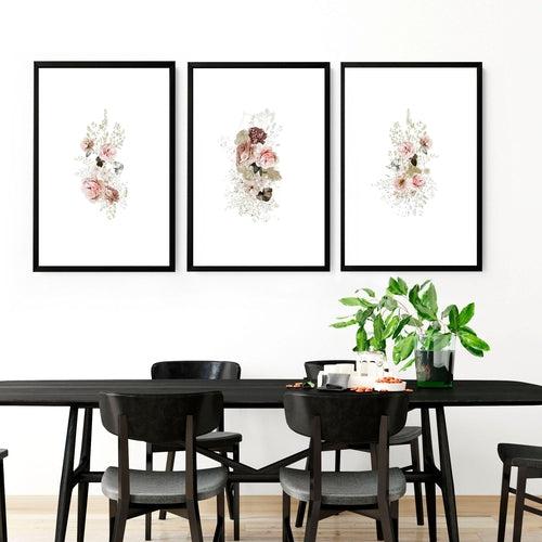 Shabby Chic Rose Wall Art Print Set
