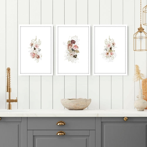 Shabby Chic Rose Wall Art Print Set