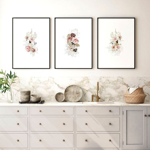 Shabby Chic Rose Wall Art Print Set